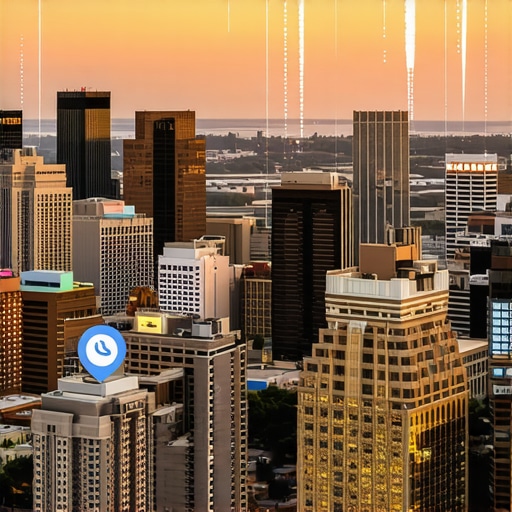 Cityscape of Omaha with digital marketing icons representing local SEO strategies