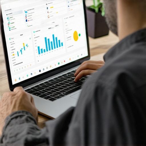 Business owner reviewing local SEO analytics with graphs and charts on a laptop.