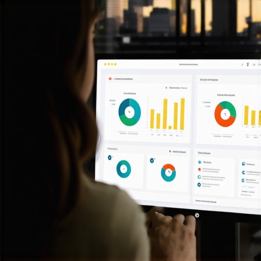 Person analyzing SEO analytics dashboard with Omaha cityscape in background.