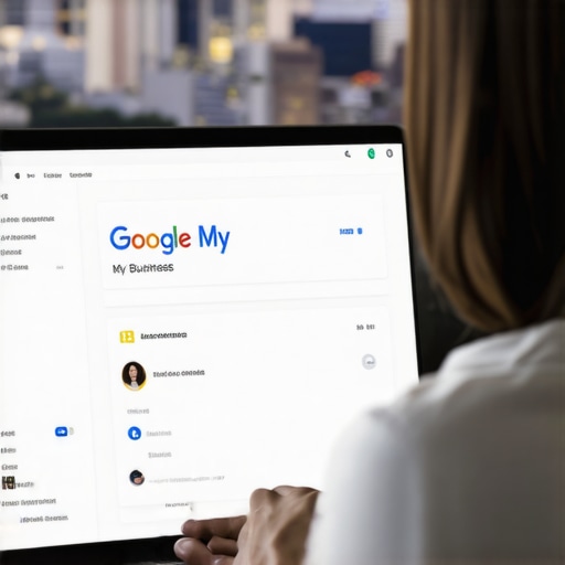 Person editing Google My Business profile with Omaha cityscape in background.