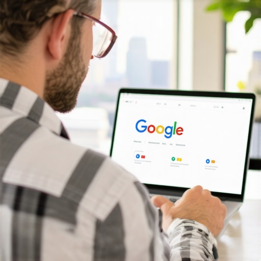 Optimizing Google Business Profile in Omaha Expert managing Google My Business listing with Omaha cityscape