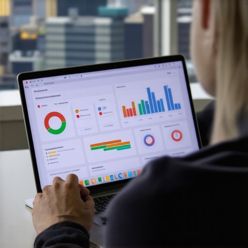 Using Analytics Tools for Omaha SEO Person reviewing SEO analytics on a laptop with Omaha skyline in background.