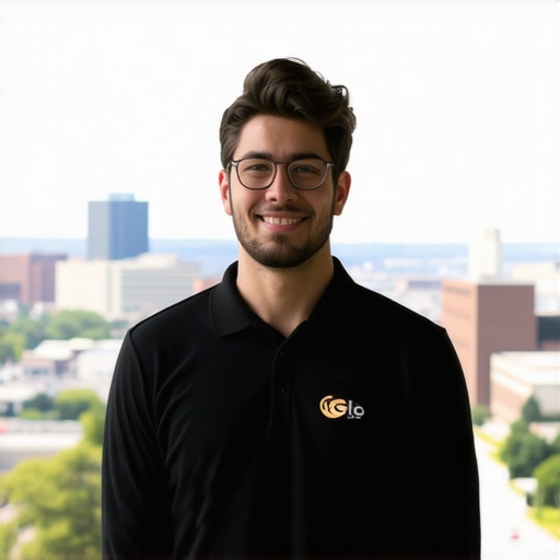 Business owner working on Google My Business profile with Omaha cityscape in the background