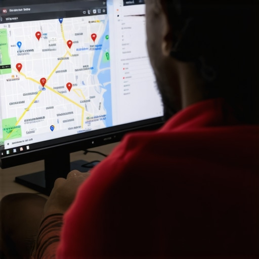 Person reviewing local SEO rankings on a laptop with Omaha city map