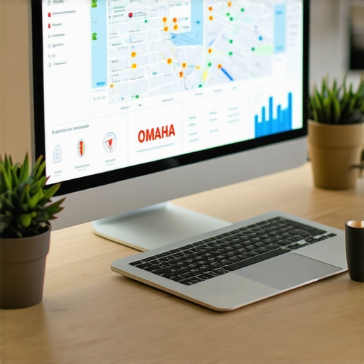 SEO strategist analyzing Omaha local SEO trends and map performance metrics on computer screens