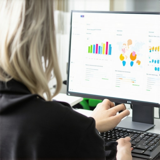 Person reviewing Omaha local SEO analytics on a laptop with charts and maps.