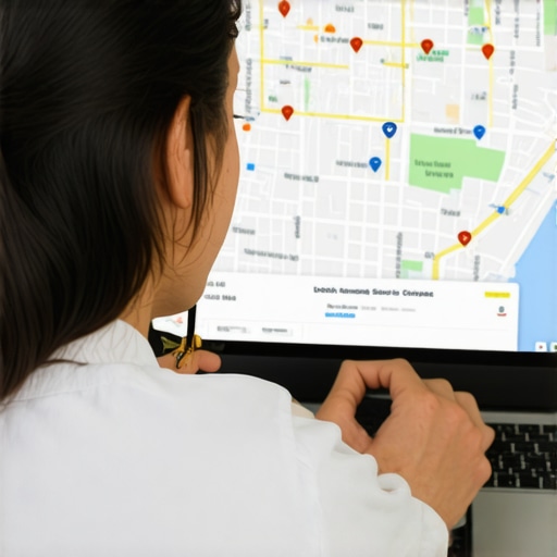 Person reviewing Omaha business map and SEO performance on laptop.
